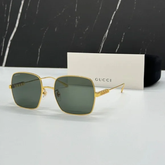 NEW GUCCI SUNGLASSES, GOLD GRAY SQUARE UNISEX EYEWEAR GUCCI - Picture 2 of 15